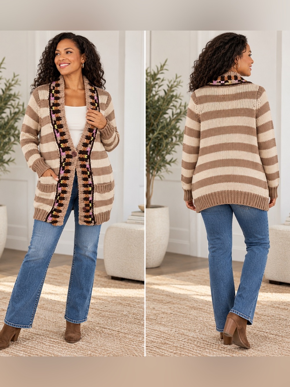 Anthropologie Sparrow Hopi Basket Cardigan Wool Cashmere Stripe Sweater S